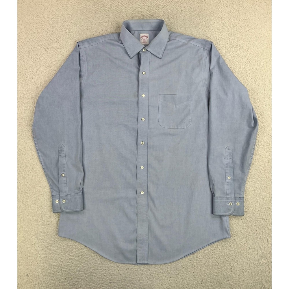 Brooks Brothers Dress Shirt Mens 16.5 34/35 Blue Solid 346 Non Iron Cotton LS